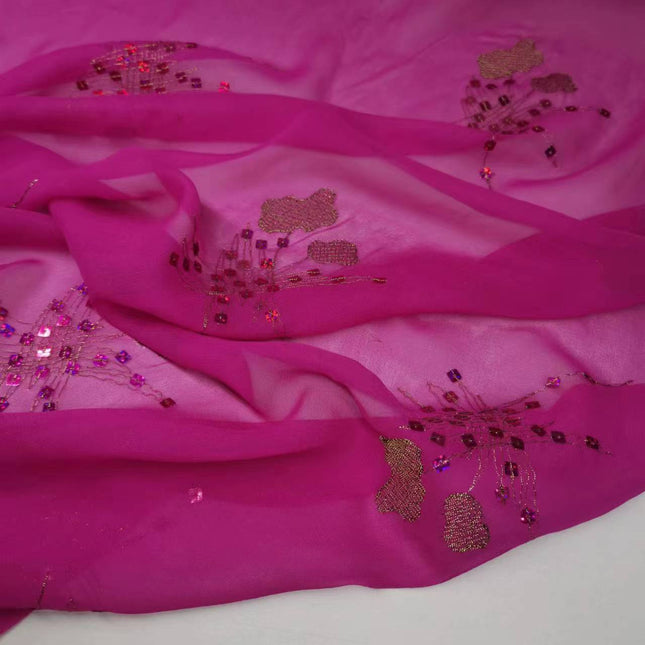 ZFLSQ - Pink and Purple Sequin Embroidery Silk Georgette Fabric - 138cm by the yard