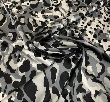 BAOWIN - 19 Momme White Leopard Pattern Digital Print Stretch Silk Satin Fabric - 108cm wide by the Yard