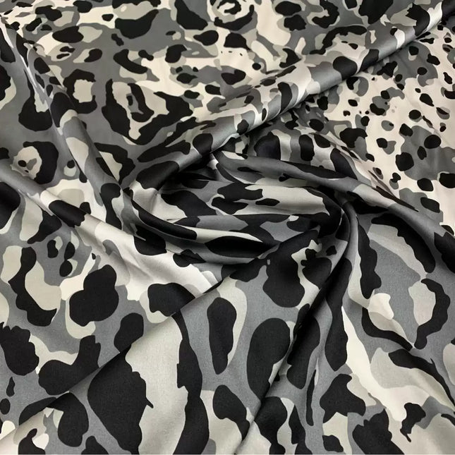 BAOWIN - 19 Momme White Leopard Pattern Digital Print Stretch Silk Satin Fabric - 108cm wide by the Yard