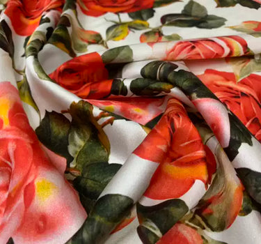 BIMEIG - 19 Momme Big Rose  Pattern Digital Print Stretch Silk Satin Fabric - 108cm wide by the Yard