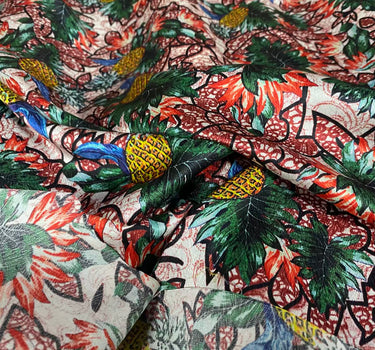 BOLUOY - 22 Momme Pineapple Romantic Floral Pattern Digital Print Stretch Silk Satin Fabric - 108cm wide by the Yard