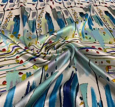 BOXIMI - 19 Momme Lines and Florals Pattern Digital Print Stretch Silk Satin Fabric - 140cm wide by the Yard