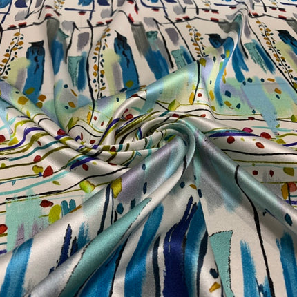 BOXIMI - 19 Momme Lines and Florals Pattern Digital Print Stretch Silk Satin Fabric - 140cm wide by the Yard