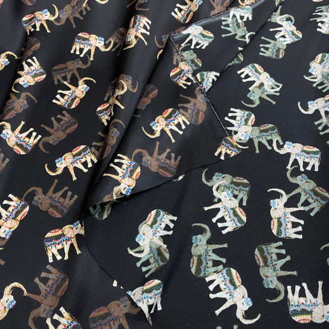 DAELEP - 19 Momme Elephant Pattern Digital Print Stretch Silk Satin Fabric - 140cm wide by the Yard