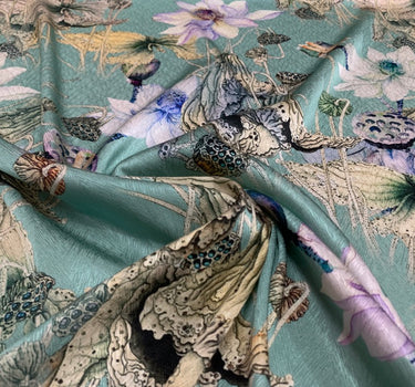 DANLVH - 19 Momme Flowers Pattern Digital Print Stretch Silk Satin Fabric - 108cm wide by the Yard