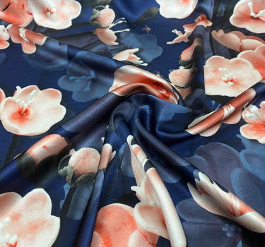 DOFANH - 19 Momme Big Flower Pattern Digital Print Stretch Silk Satin Fabric - 108cm wide by the Yard