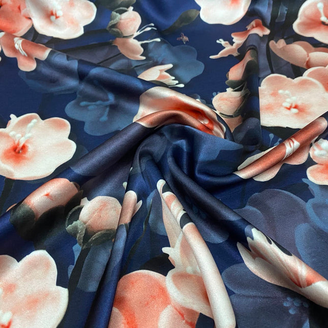 DOFANH - 19 Momme Big Flower Pattern Digital Print Stretch Silk Satin Fabric - 108cm wide by the Yard