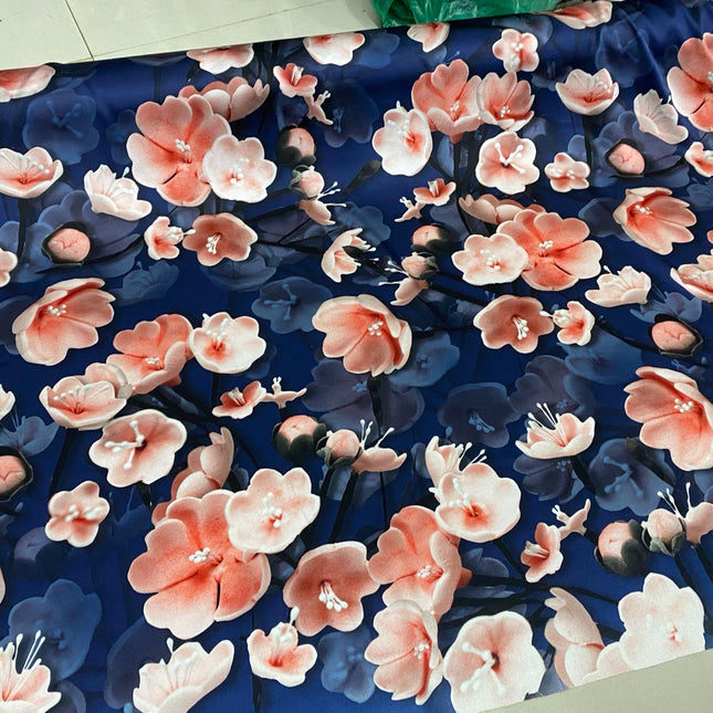 DOFANH - 19 Momme Big Flower Pattern Digital Print Stretch Silk Satin Fabric - 108cm wide by the Yard