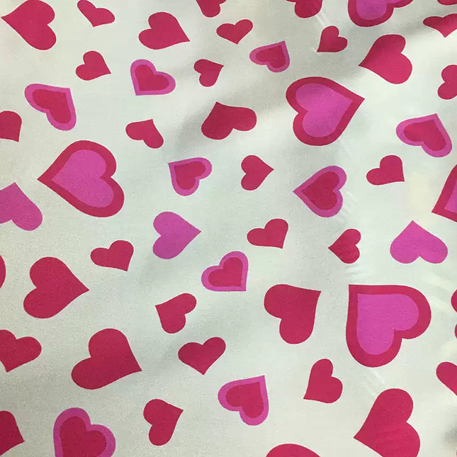 FAIXIN - 19 Momme Pink Love Heart Pattern Digital Print Stretch Silk Satin Fabric - 108cm wide by the Yard