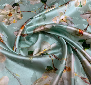 FORHUA - 19 Momme Flowers Pattern Digital Print Stretch Silk Satin Fabric - 140cm wide by the Yard