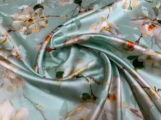 FORHUA - 19 Momme Flowers Pattern Digital Print Stretch Silk Satin Fabric - 140cm wide by the Yard