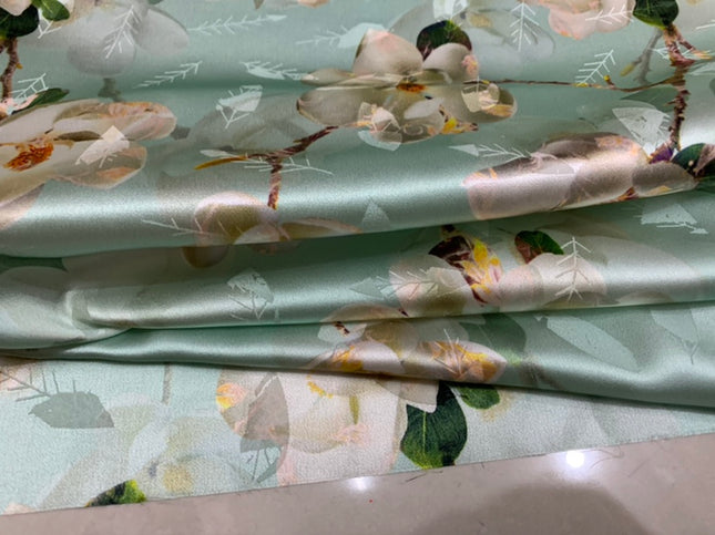 FORHUA - 19 Momme Flowers Pattern Digital Print Stretch Silk Satin Fabric - 140cm wide by the Yard