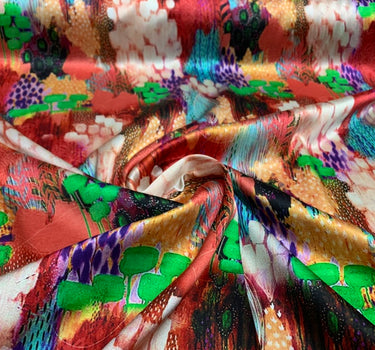 GUZHAI - 19 Momme Retro Style Dazzling Colors Pattern Digital Print Stretch Silk Satin Fabric - 140cm wide by the Yard