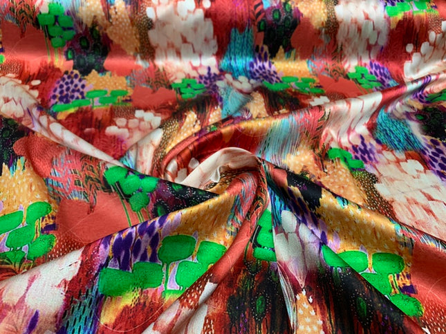 GUZHAI - 19 Momme Retro Style Dazzling Colors Pattern Digital Print Stretch Silk Satin Fabric - 140cm wide by the Yard