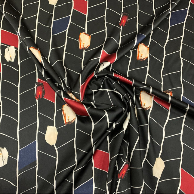 HAIGER - 19 Momme Black Plaid Pattern Digital Print Stretch Silk Satin Fabric - 140cm wide by the Yard