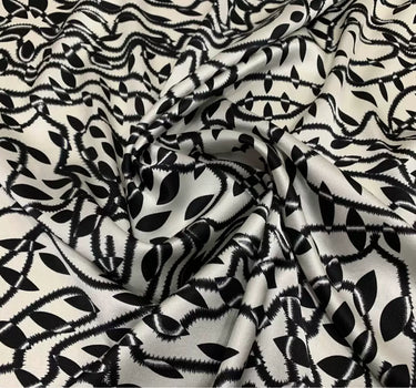 HBATEN - 19 Momme Black and White Rattan Pattern Digital Print Stretch Silk Satin Fabric - 108cm wide by the Yard