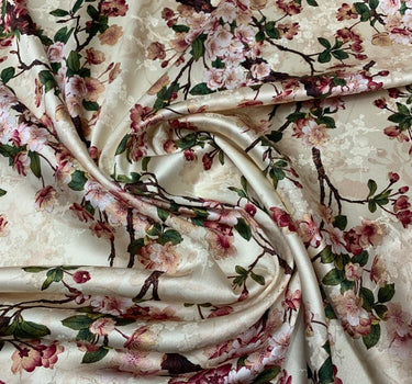 HUAFEI - 19 Momme Flowers Pattern Digital Print Stretch Silk Satin Fabric - 140cm wide by the Yard