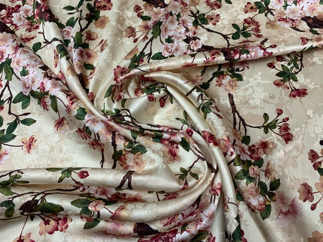 HUAFEI - 19 Momme Flowers Pattern Digital Print Stretch Silk Satin Fabric - 140cm wide by the Yard