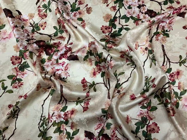 HUAFEI - 19 Momme Flowers Pattern Digital Print Stretch Silk Satin Fabric - 140cm wide by the Yard