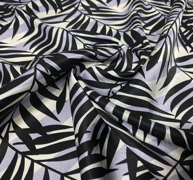 HUDAYE - 22 Momme Black and White Leaves Pattern Digital Print Stretch Silk Satin Fabric - 108cm wide by the Yard