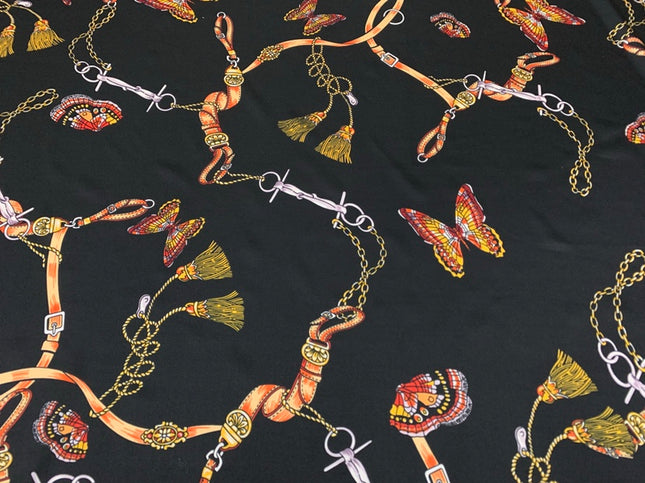 HUDLIA - 19 Momme Chain Butterfly Pattern Digital Print Stretch Silk Satin Fabric - 140cm wide by the Yard