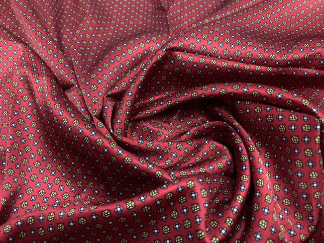 JUREDH - 19 Momme Burgundy Floral Pattern Digital Print Stretch Silk Satin Fabric - 140cm wide by the Yard