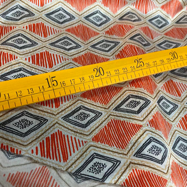 LENXGE - 22 Momme Diamond Lattice Pattern Digital Print Sangbo Stretch Silk Satin Fabric - 108cm wide by the Yard