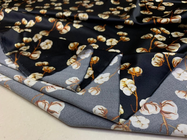 LITCOT - 19 Momme Small Cotton Florals Pattern Digital Print Stretch Silk Satin Fabric - 135cm wide by the Yard