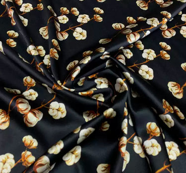 LITCOT - 19 Momme Small Cotton Florals Pattern Digital Print Stretch Silk Satin Fabric - 135cm wide by the Yard