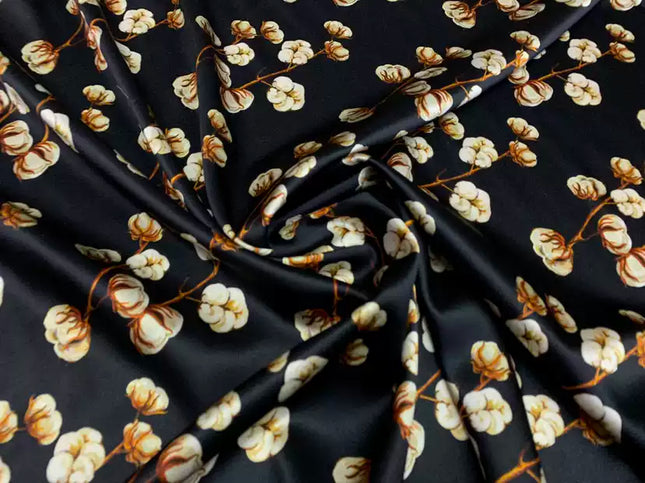 LITCOT - 19 Momme Small Cotton Florals Pattern Digital Print Stretch Silk Satin Fabric - 135cm wide by the Yard