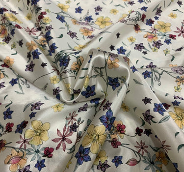 LITYSU - 19 Momme Flowers Pattern Digital Print Stretch Silk Satin Fabric - 108cm wide by the Yard