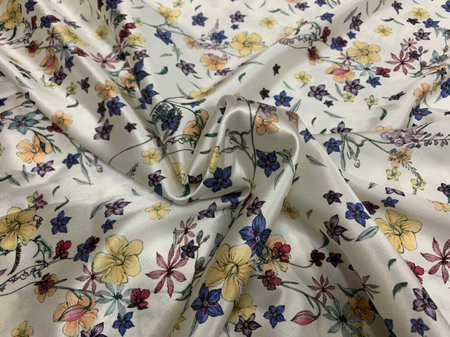 LITYSU - 19 Momme Flowers Pattern Digital Print Stretch Silk Satin Fabric - 108cm wide by the Yard