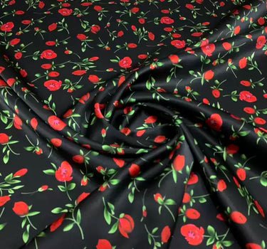 MEIROS - 19 Momme Rose Pattern Digital Print Stretch Silk Satin Fabric - 140cm wide by the Yard