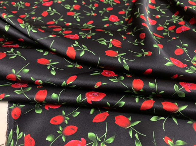 MEIROS - 19 Momme Rose Pattern Digital Print Stretch Silk Satin Fabric - 140cm wide by the Yard