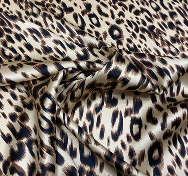 MIFANB - 19 Momme Beige Leopard Print Pattern Digital Print Stretch Silk Satin Fabric - 140cm wide by the Yard