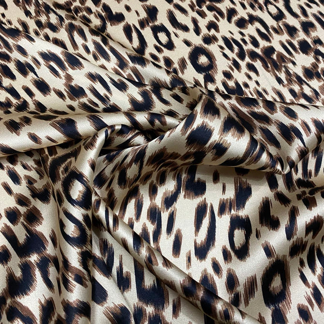 MIFANB - 19 Momme Beige Leopard Print Pattern Digital Print Stretch Silk Satin Fabric - 140cm wide by the Yard