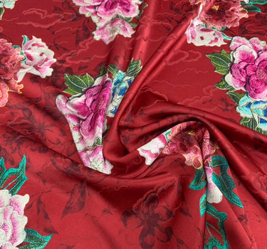 MUDATI - 19 Momme Flowers Pattern Digital Print Stretch Silk Satin Fabric - 120cm wide by the Yard