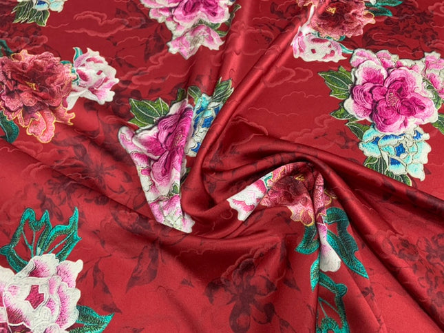 MUDATI - 19 Momme Flowers Pattern Digital Print Stretch Silk Satin Fabric - 120cm wide by the Yard