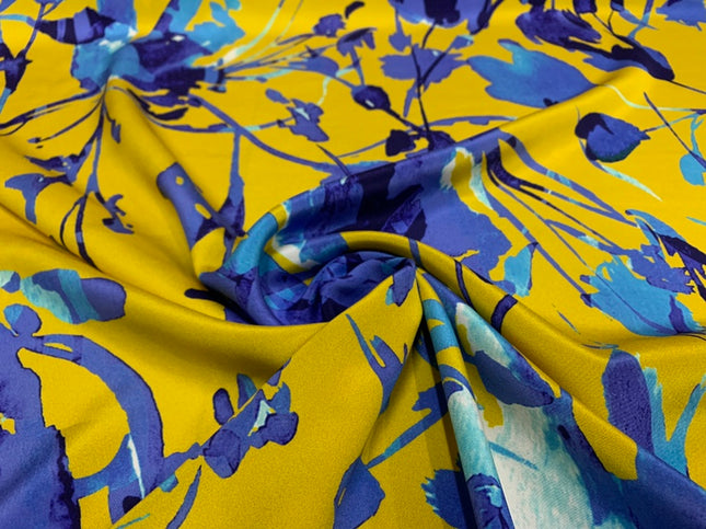 OMEIHL - 19 Momme Yellow and Blue Contrasting Colors Pattern Digital Print Stretch Silk Satin Fabric - 108cm wide by the Yard