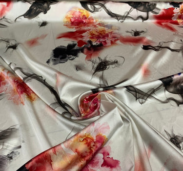 OUMEIH - 19 Momme Elegant Floral Pattern Digital Print Stretch Silk Satin Fabric - 140cm wide by the Yard