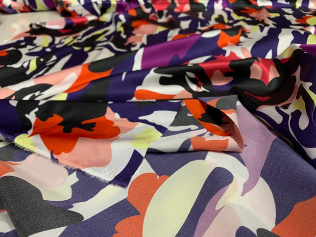 OUMEJI - 19 Momme Bright Geometry Pattern Digital Print Stretch Silk Satin Fabric - 140cm wide by the Yard