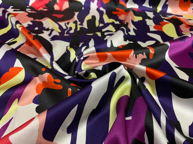 OUMEJI - 19 Momme Bright Geometry Pattern Digital Print Stretch Silk Satin Fabric - 140cm wide by the Yard