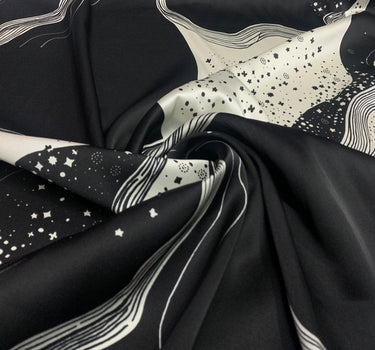 OUMGAO - 19 Momme Black Pattern Digital Print Stretch Silk Satin Fabric - 140cm wide by the Yard