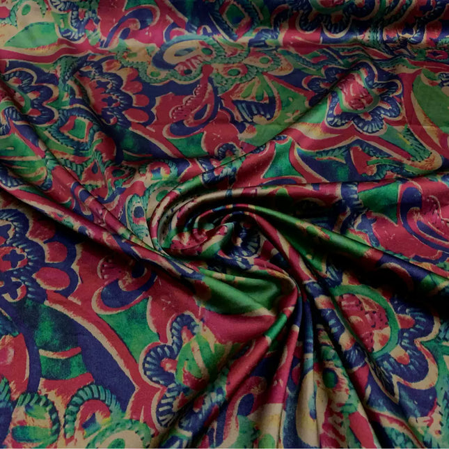 REDLVD - 19 Momme Red and Green Geometric Irregular Pattern Digital Print Stretch Silk Satin Fabric - 108cm wide by the Yard