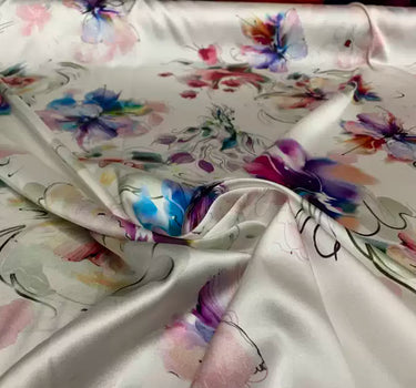 RIXHUA - 19 Momme Fantasy Flowers Pattern Digital Print Stretch Silk Satin Fabric - 140cm wide by the Yard