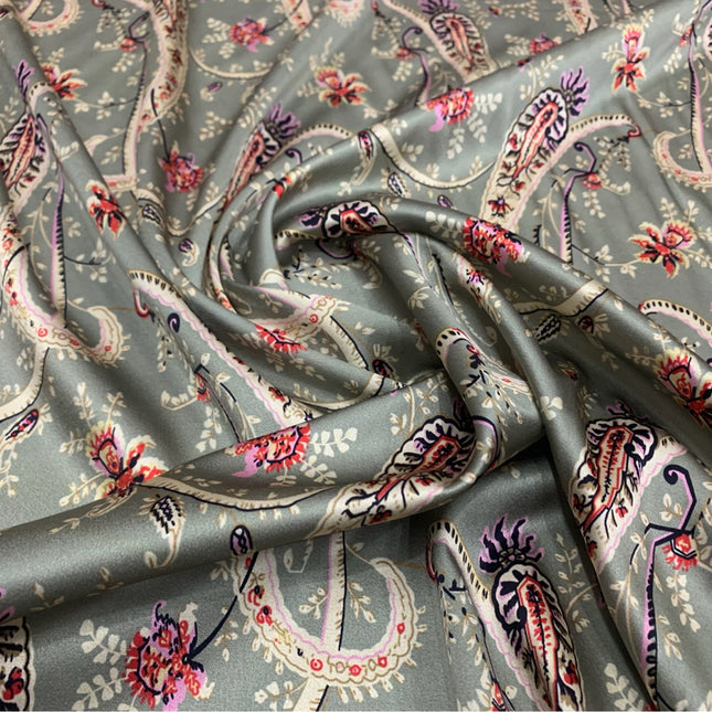 RUYAOG - 19 Momme Cashew Flower Pattern Digital Print Stretch Silk Satin Fabric - 108cm wide by the Yard