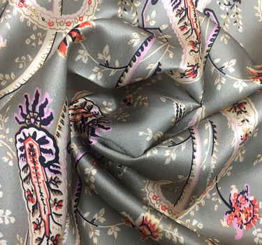 SOUYAO - 19 Momme Slender Cashew Flowers Pattern Digital Print Stretch Silk Satin Fabric - 140cm wide by the Yard