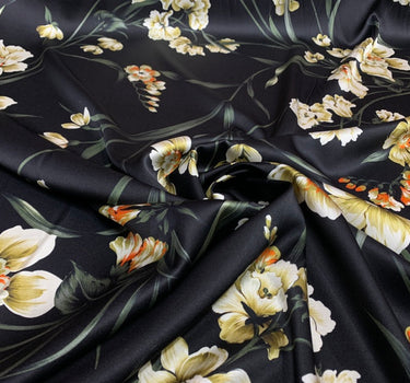 SUIYIN - 19 Momme Elegant Floral Pattern Digital Print Stretch Silk Satin Fabric - 140cm wide by the Yard