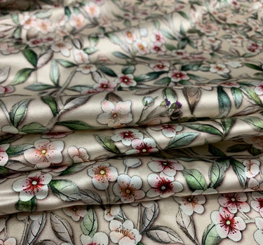 TIANOH - 19 Momme Pastoral Flowers Pattern Digital Print Stretch Silk Satin Fabric - 140cm wide by the Yard