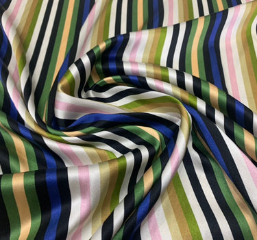 WUCSUT - 19 Momme Colorful Vertical Stripes Pattern Digital Print Stretch Silk Satin Fabric - 108cm wide by the Yard